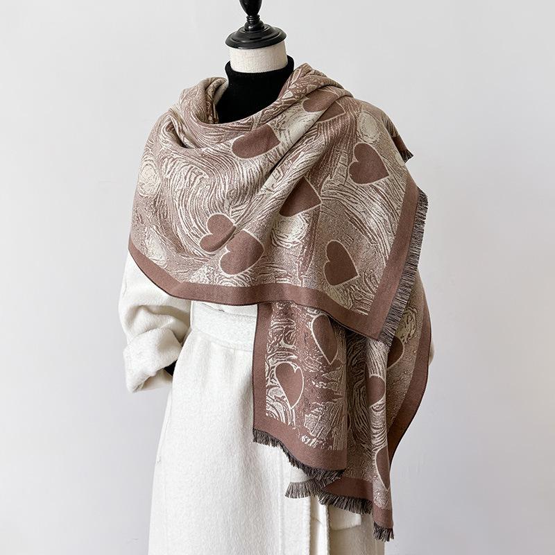 Imitation Cashmere Love Pattern Retro Style Texture Printing Thickened Warm Scarf Shawl