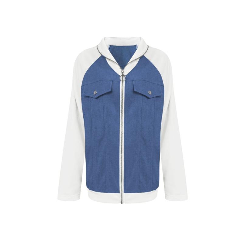 Women S Casual Color Block Zipper Jacket For Autumn Winter