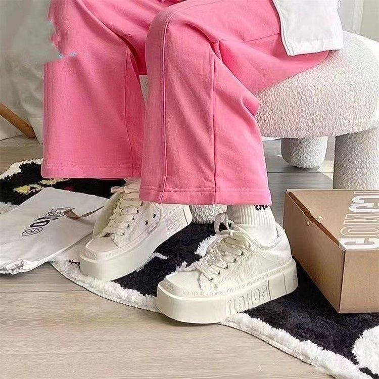 Meilaide Women's Square-Toe Canvas Shoes, Thick-Soled, Spring 2025 Hong Kong Style, Versatile Little White Casual Shoes