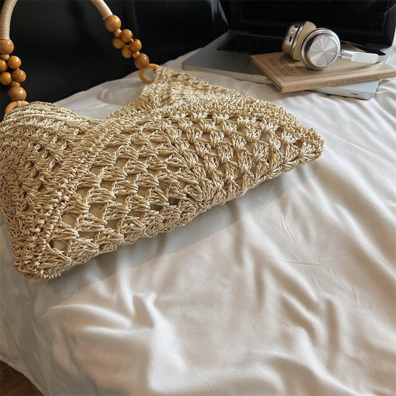 Handwoven Crochet Boho Tote Bag for Women Summer Beach Travel Casual Use