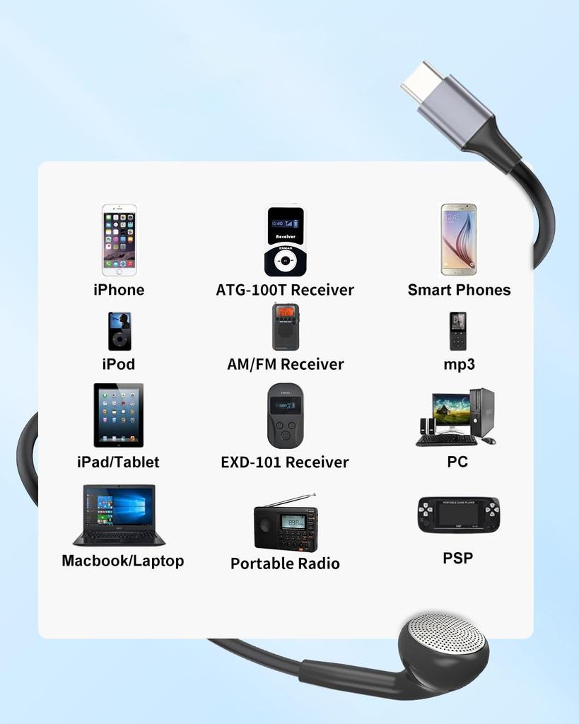 with for both left and right compatible with Single-ear earphone, mono, inner-type, type-c jack, microphone, ears, YAJOJO,