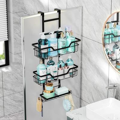 Étagère de salle de bain suspendue au-dessus de la porte, support de rangement de toilettes non perforé, panier suspendu mural à plusieurs niveaux, étagères d'organisation simples