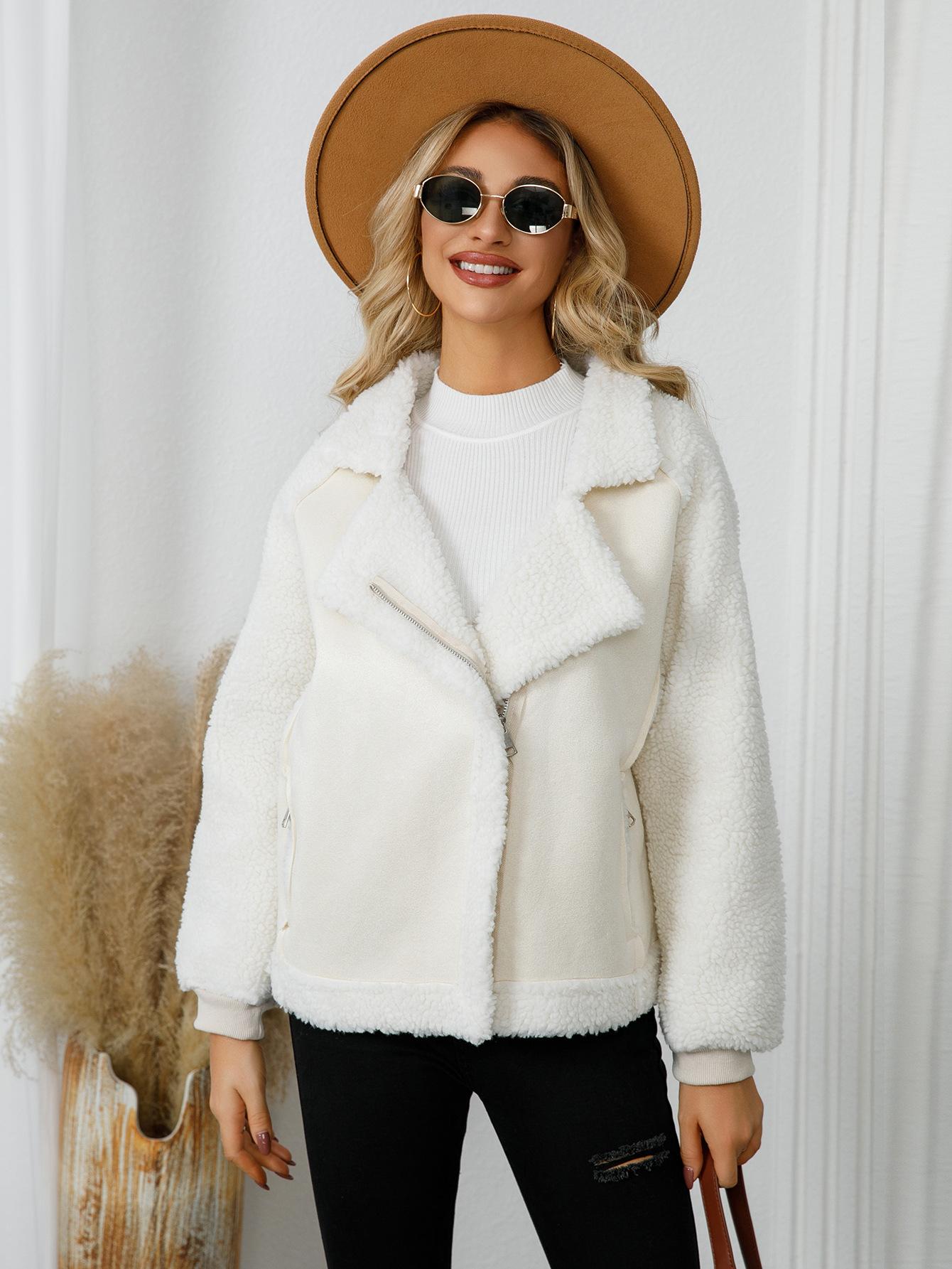 

Женская бело-коричневая куртка из искусственной овчины XXL