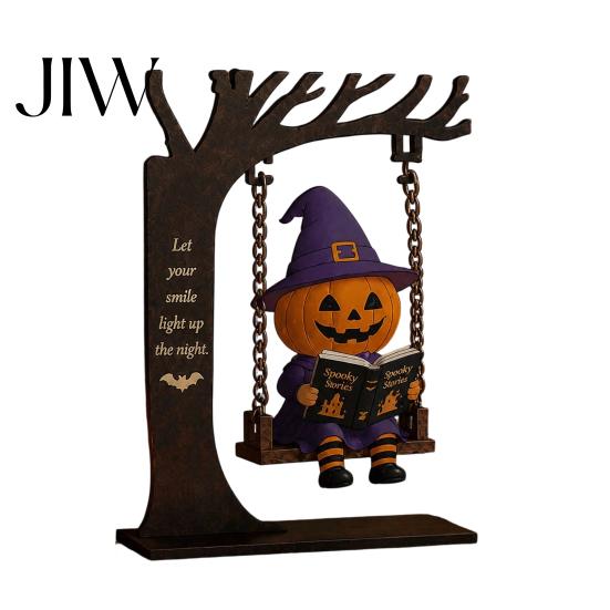 Enge Halloween Raamhangers Grappig Zwaaiend Ornament, Heks/Skelet/Mummie/Pompoen Geest Zittend op Decoratief voor Feest Lezen Boek Beeldje Bureau