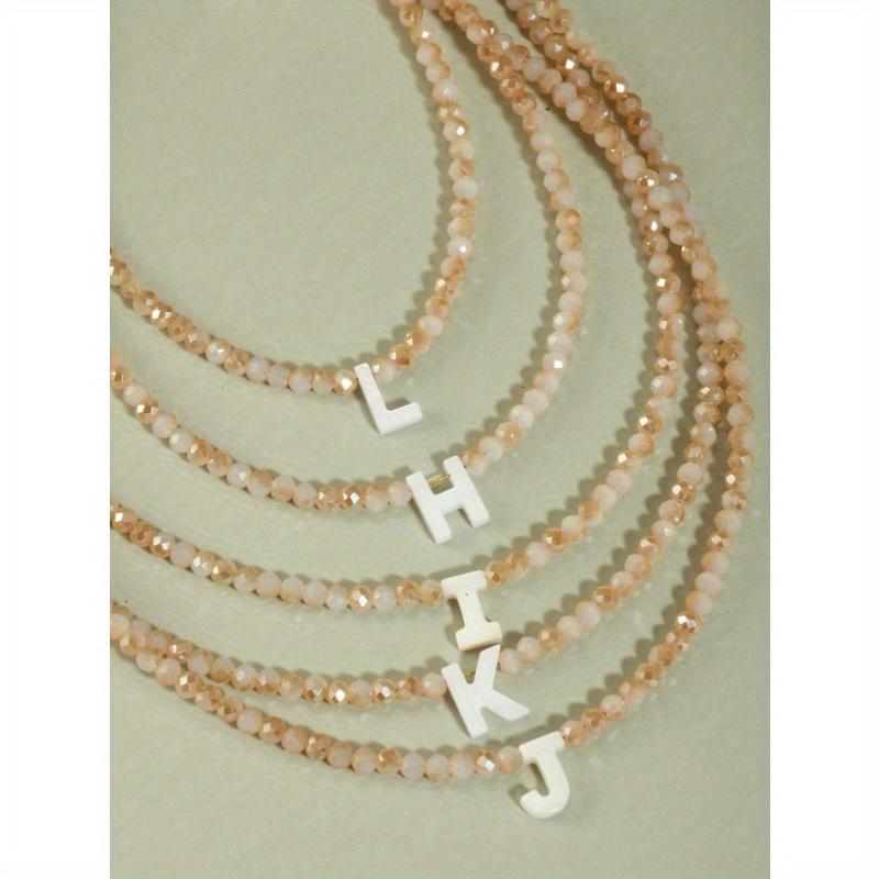 1pc European And American Style Shell Letter Pendant Collarbone Necklace With Crystal Beaded Chain, Super Shiny