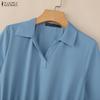 ZANZEA Women Casual Turn Down Collar Summer Short Sleeve Dress