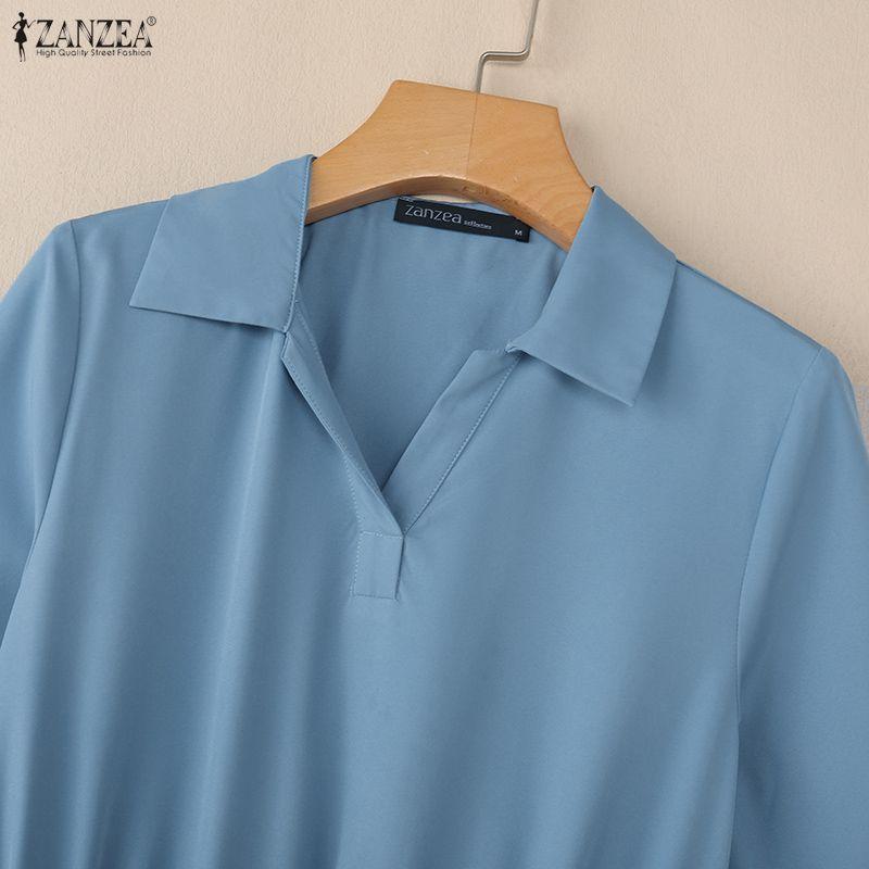 ZANZEA Women Casual Turn Down Collar Summer Short Sleeve Dress