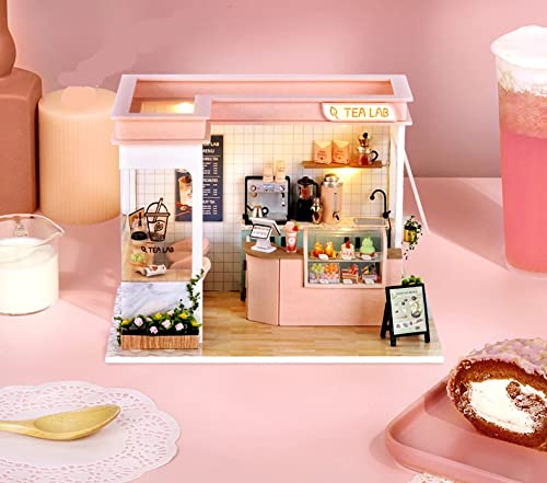 (t-FREAK) Dollhouse DIY Kit Set Miniature SHOP SERIES (Pink Sunshine Tea Shop)