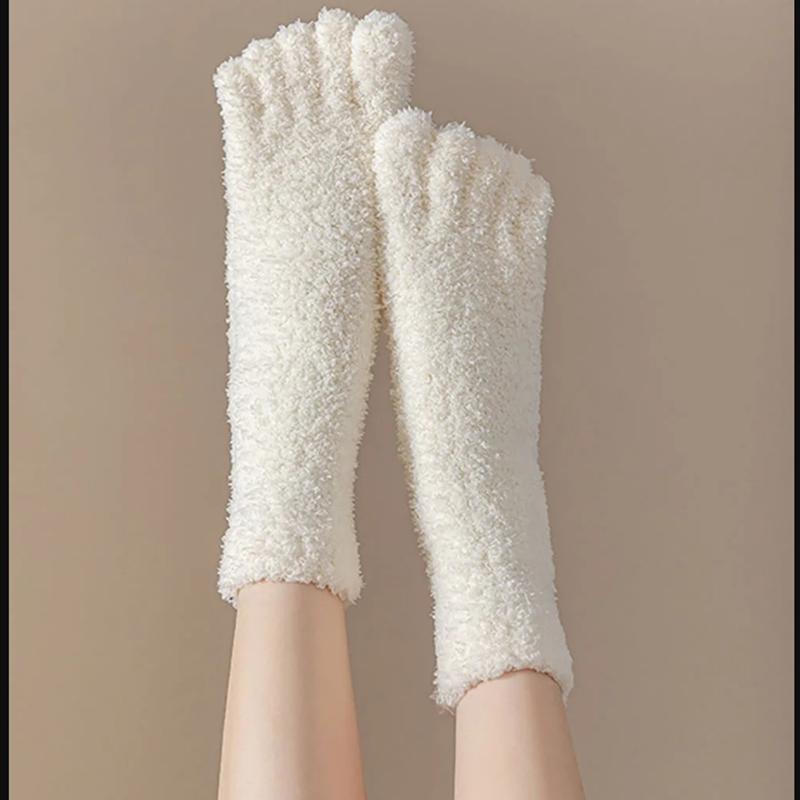 Herbst Winter Frauen Verdicken Korallen Fleece Fünf Finger Socken Weiche Mittelrohr Socken Hause Boden Schlafsocken Split Toe Socken