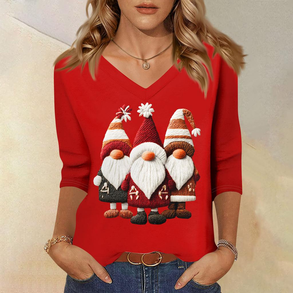 3/4 Sleeve Shirts For Women Print Christmas Tees Blouses Casual Plus Size Basic Tops Pullover