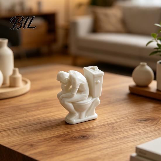 Smooth Line Figurine Thinker Figurine, Funny Man on Toilet Thinking Statue, 3D Small Decorative Statue Printed Novelty Bathroom Decoration for Office