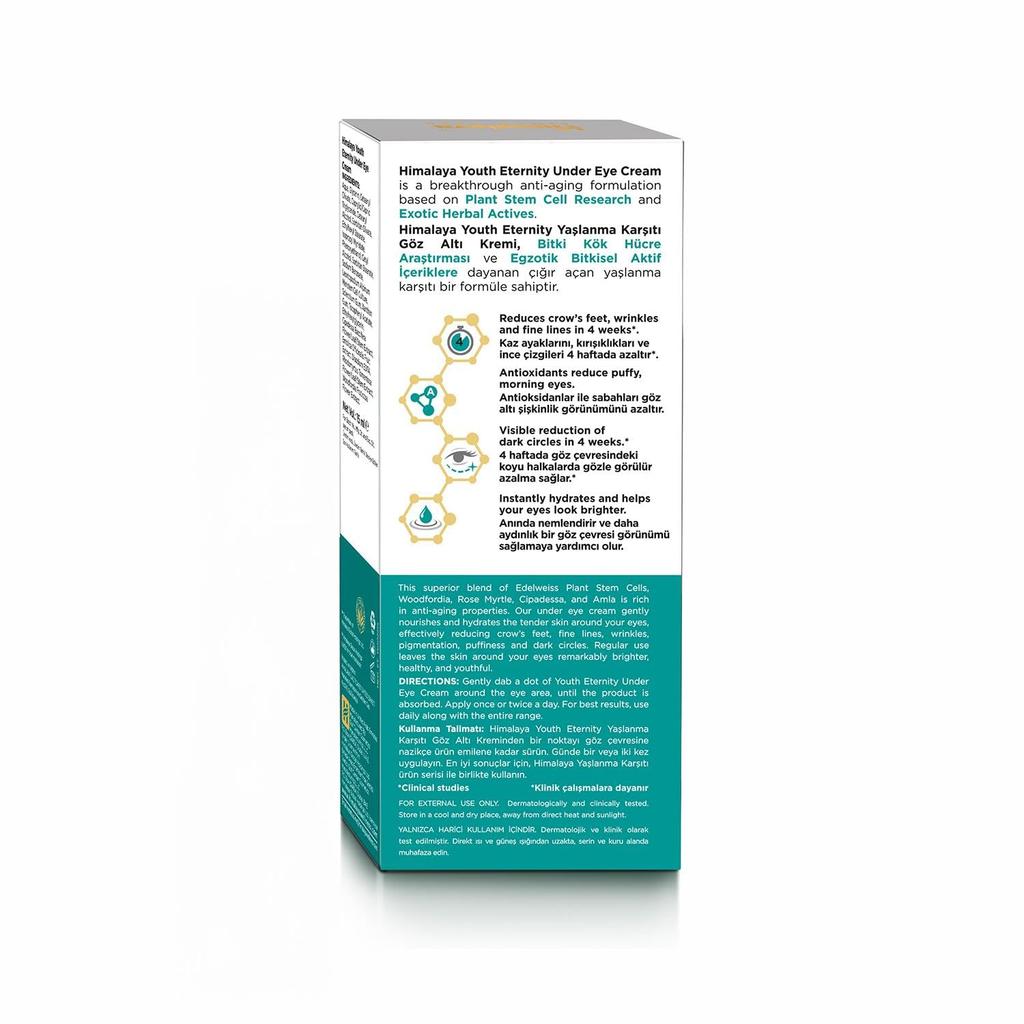 Himalaya Youth Eternity Under Eye Cream 30ml For Women Instant Hydration Reduces Puffiness Fine Lines Wrinkles Dark Circles