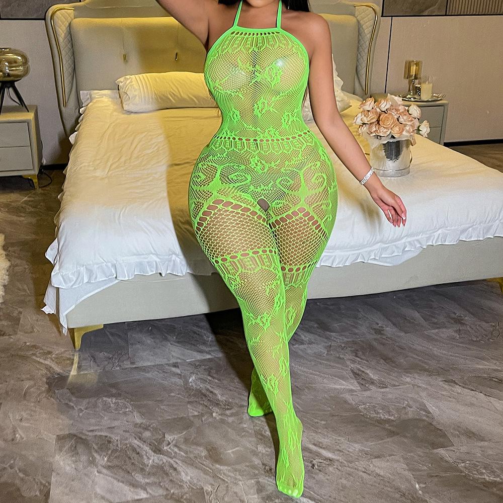 Sexy Seduction Lingerie Burgundy Suspenders Hollowed-out Mesh One-piece