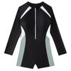 2026 European Slimming Color Block Long Sleeve Sun Protection One-Piece Swimsuit for Women
