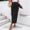 Women's Casual Irregular Design Bow Tie Solid Color High Waist Skirt