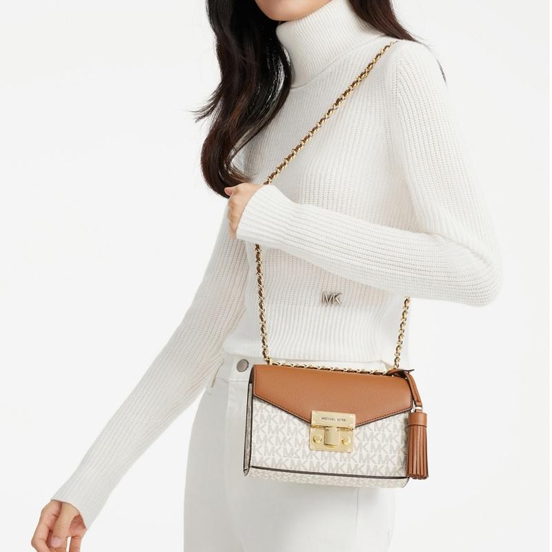 New MICHAEL KORS Rose Cow Leather Shoulder Bag Trumpets Women's Vanilla White/Acorn Brown 35T0GXOC1B-150