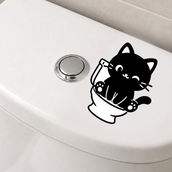 Waterproof Bathroom Wall Decals Funny Black Cat Toilet Sticker, Cute Cartoon Decal, Removable Tank PVC Sticker for Washroom Home Decor Lover