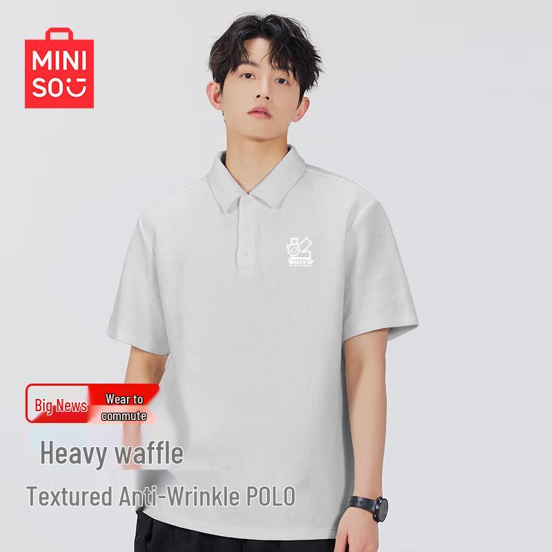 MINISO Men s Waffle Knit Short Sleeve Polo Shirt XL