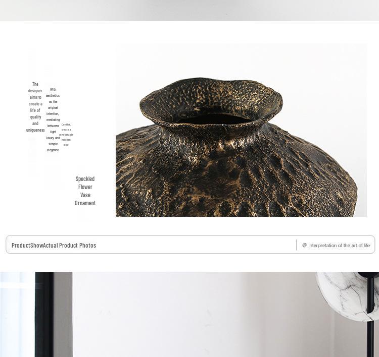 Wabi-sabi Style Retro Mottled Vase: Aged Flower Ornament for Entrance Hall or Living Room. Perfect for Dried Flowers.