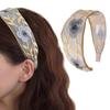 Hand-Made Cotton Linen Hairband Intricate Embroidery Blossom Design Adjustable Wide Band Unisex Hair Accessory