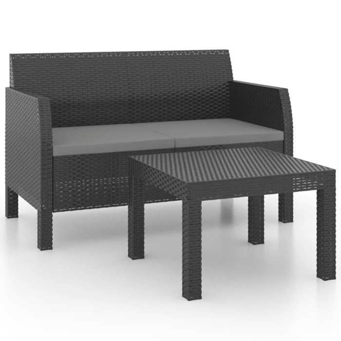 VidaXL Salon de jardin 2 pcs avec coussins PP Rotin Anthracite