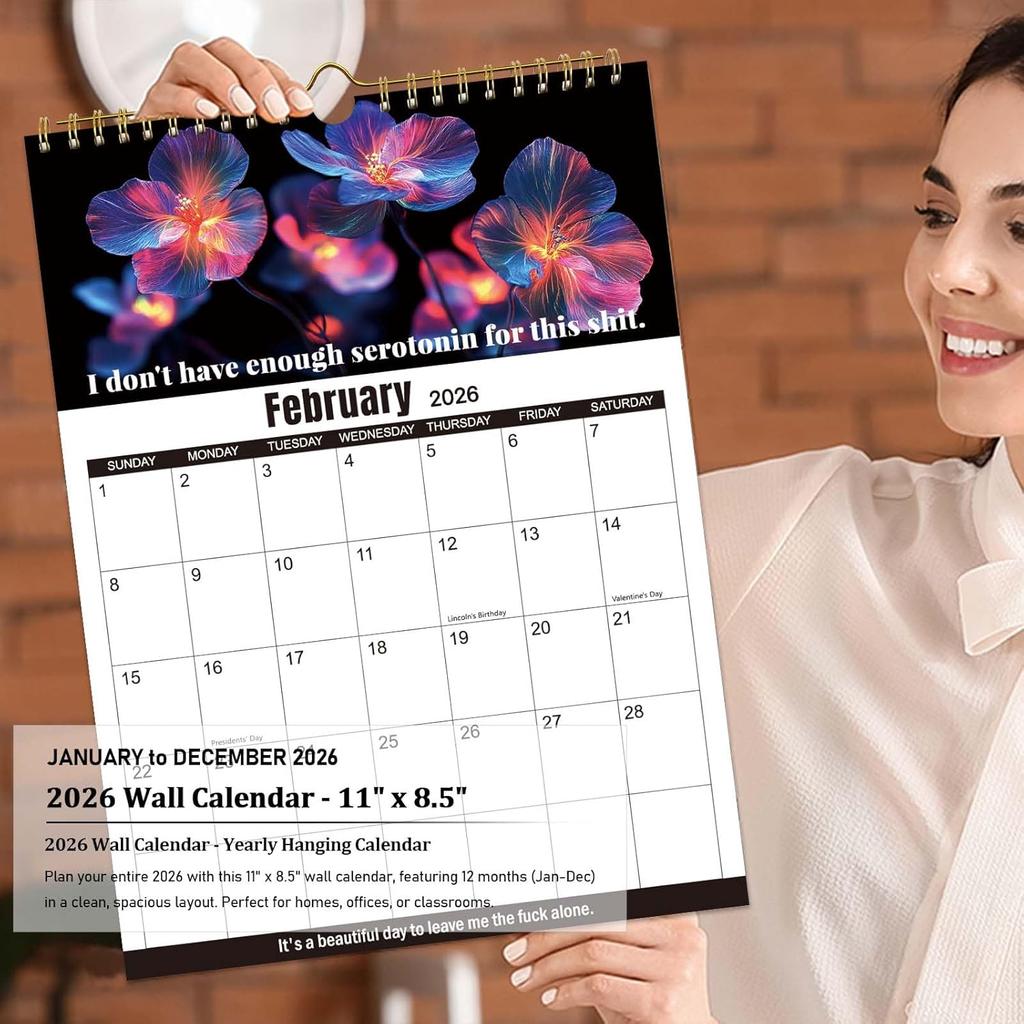 2026 fuck it calendar,refrigerator calendar Jan 2026 - Dec 2026,12-Month calender Spiral Bound,11" x 8.5",Twin-Wire Binding - Home Office Hanging