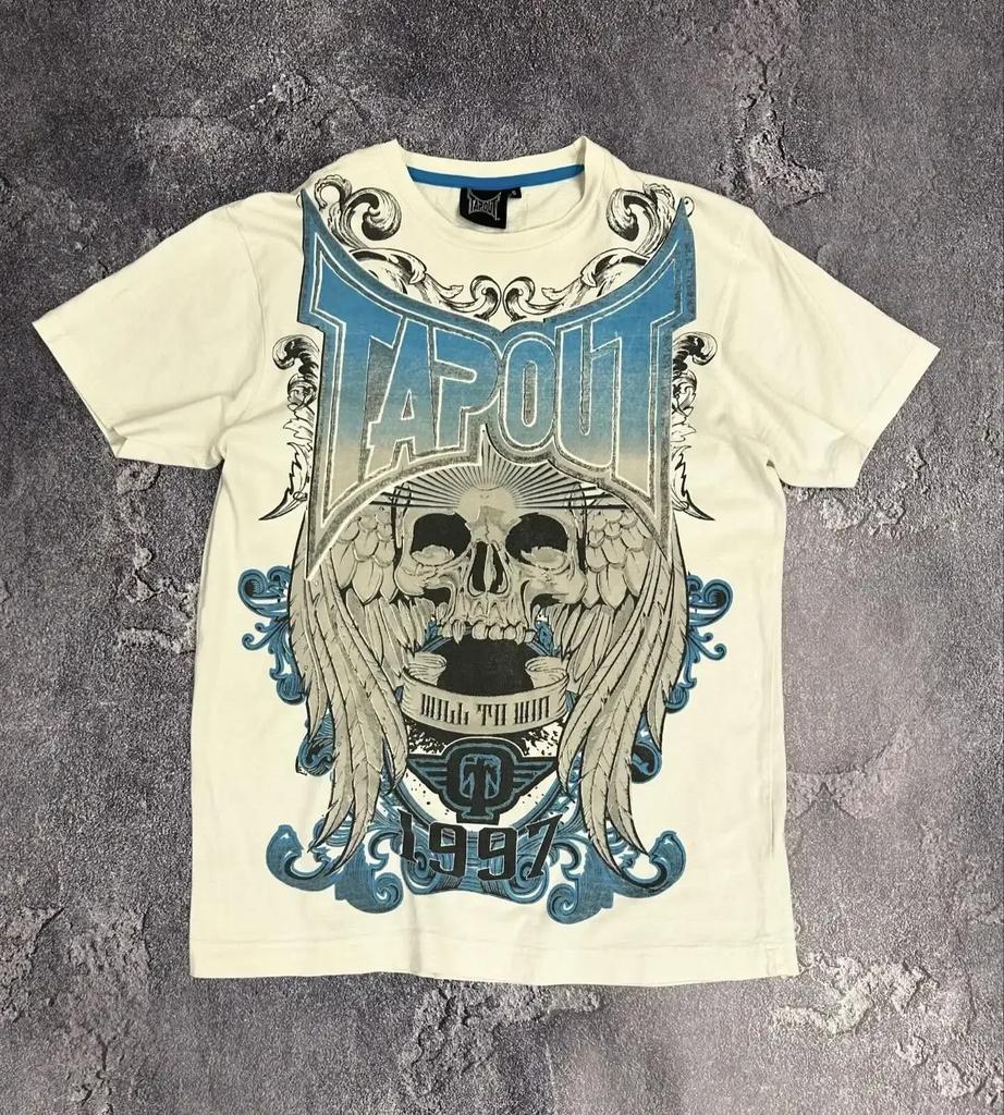 Y2K Tap Out Retro Fashion Cotton T Shirt Men Oversized Graphic Print Streetwear Short Sleeve Tee Distressed Graphic