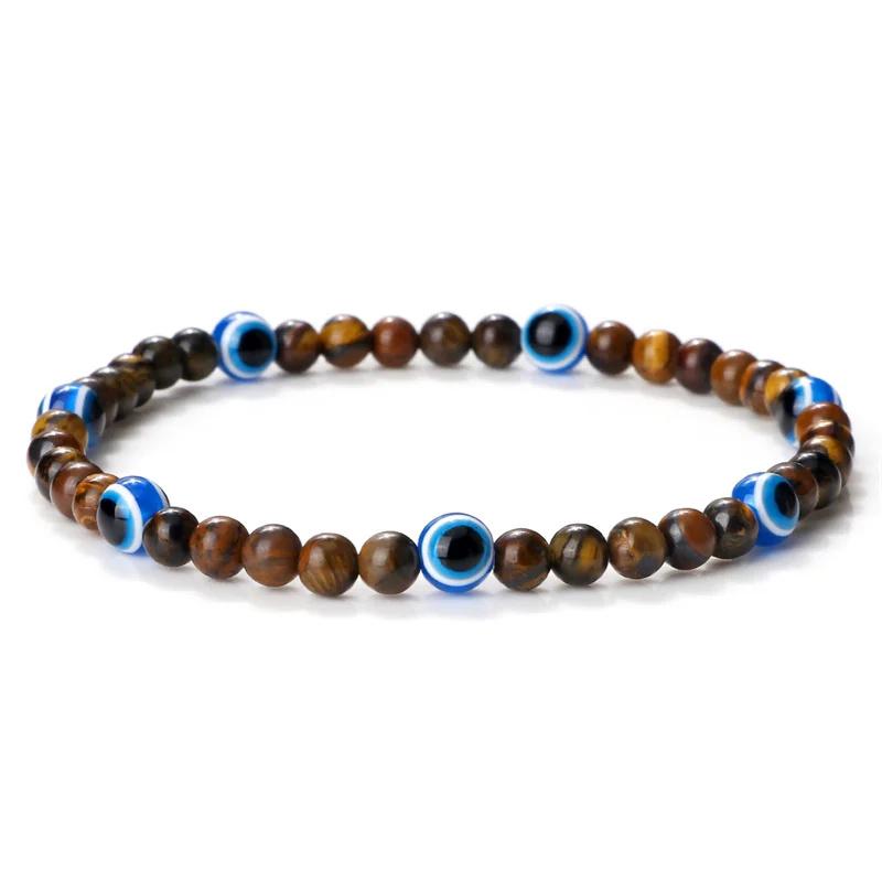 Türkisches blaues Armband mit bösen Augen, 4 mm Mini-Perlen, natürliches Tigerauge, Lavastein, Glücksarmbänder für Frauen und Männer, Schmuck, Pulseras Homme