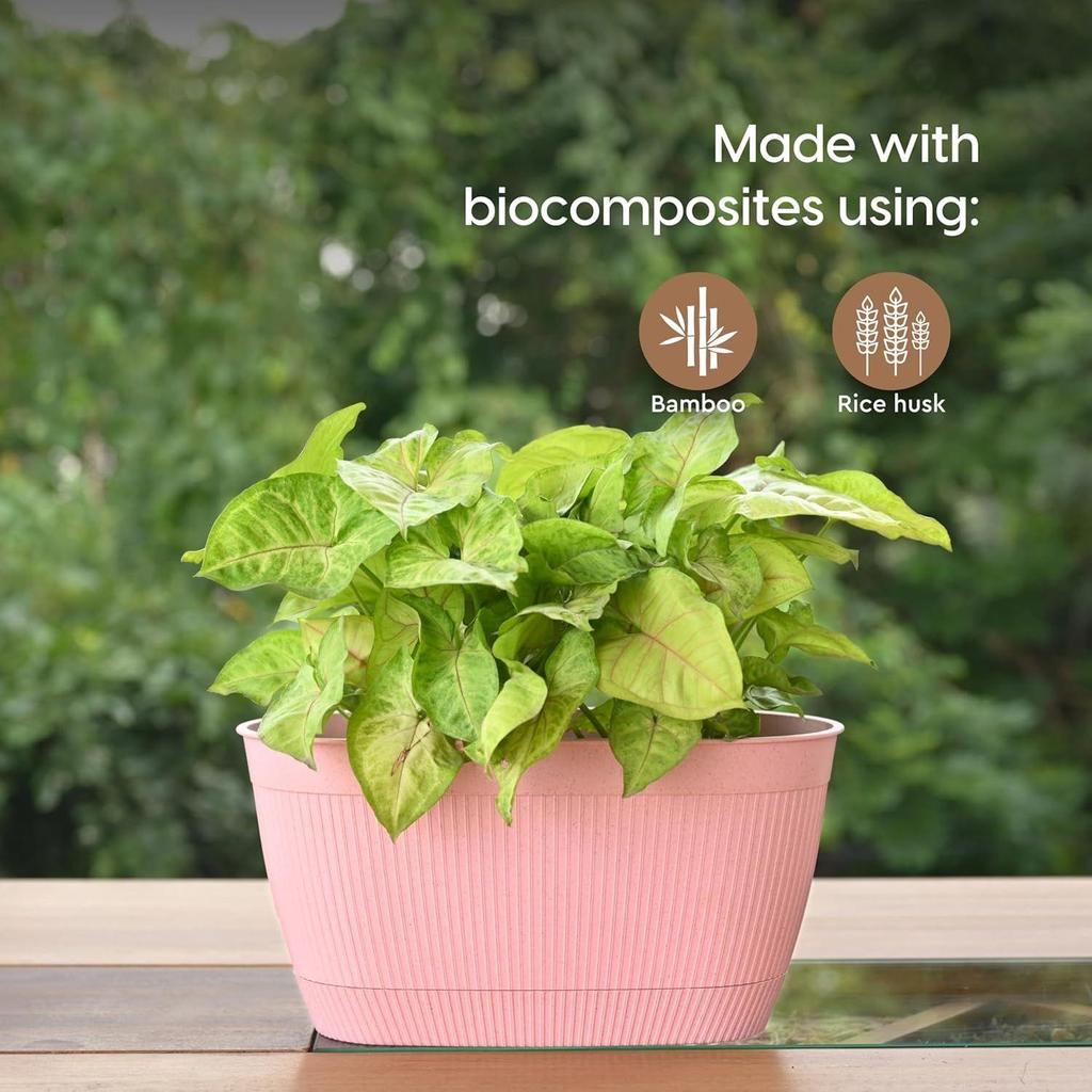 Eva 11.5 Inch Self Watering Pots for Plants | Bamboo Based Plant Pots | Pack of 4 | UV Protected Planters for Home Décor Indoor, Outdoo