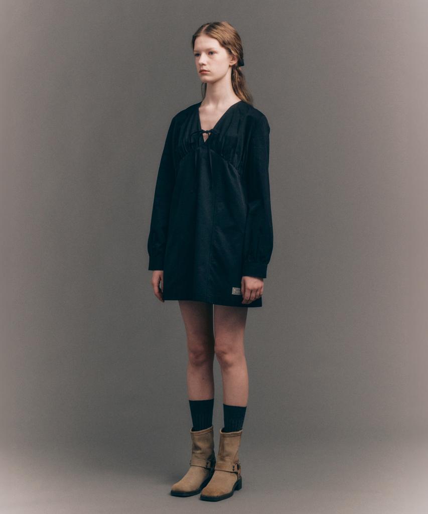 Seteo (W) Shirred Cotton Dress Black