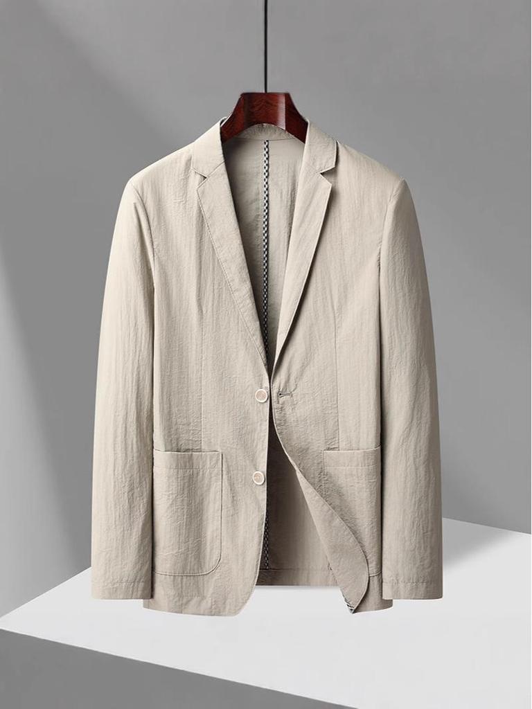 Men's Light Luxury Casual Blazer - Spring/Summer 2025, Thin Single-Breasted, Solid Color, Slightly Wrinkled Suit Jacket.