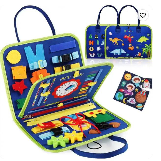 Teal Animal-Themed Montessori Sensory Busy Board Felt Bag Toy for Children