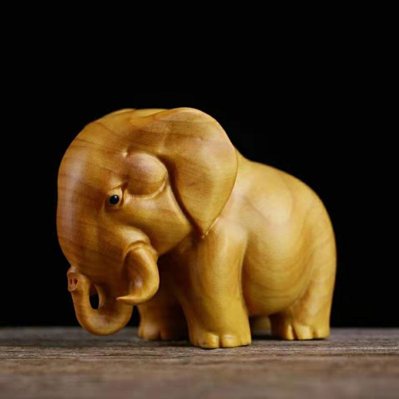 Taihang Cliff Cypress African Animal Trio Carving - Cute Wooden Hippopotamus, Elephant & Rhinoceros Ornament