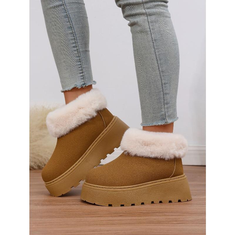2025 New Plus-size Wool Cotton Shoes Women's Winter Platform Muffin Fleece Warm Wedge Short Snow Boots
