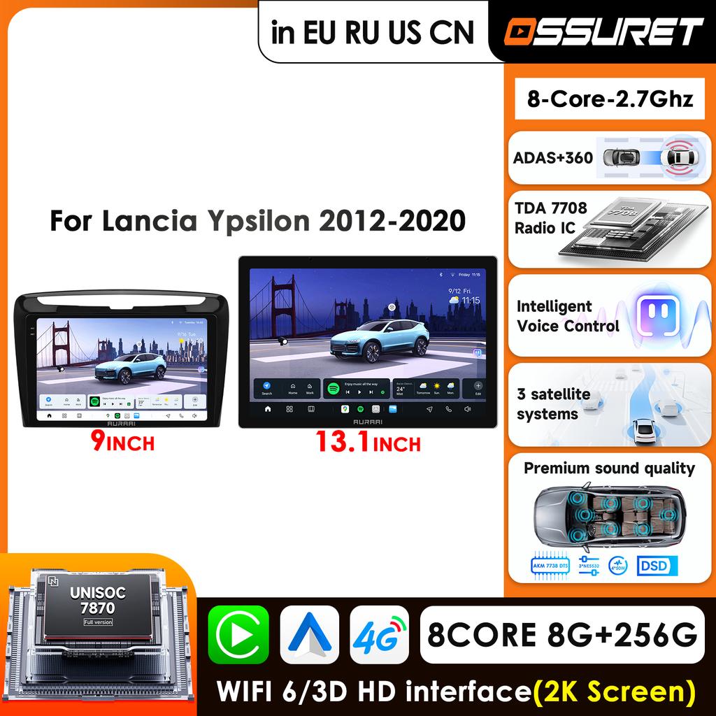 OSSURET Intelligent Carplay 4G-LTE 360Camera Carplay Android Car Radio For  Lancia Ypsilon 2012 - 2020 Car Multimedia Player GPS Auto 2K Stereo RDS