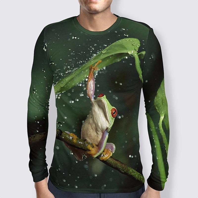 3D Printed Funny Tree Frog T Shirt For Men Animal Pattern Tees Spring Autumn Casual Long Sleeve Round Neck Tops Loose T-Shirts