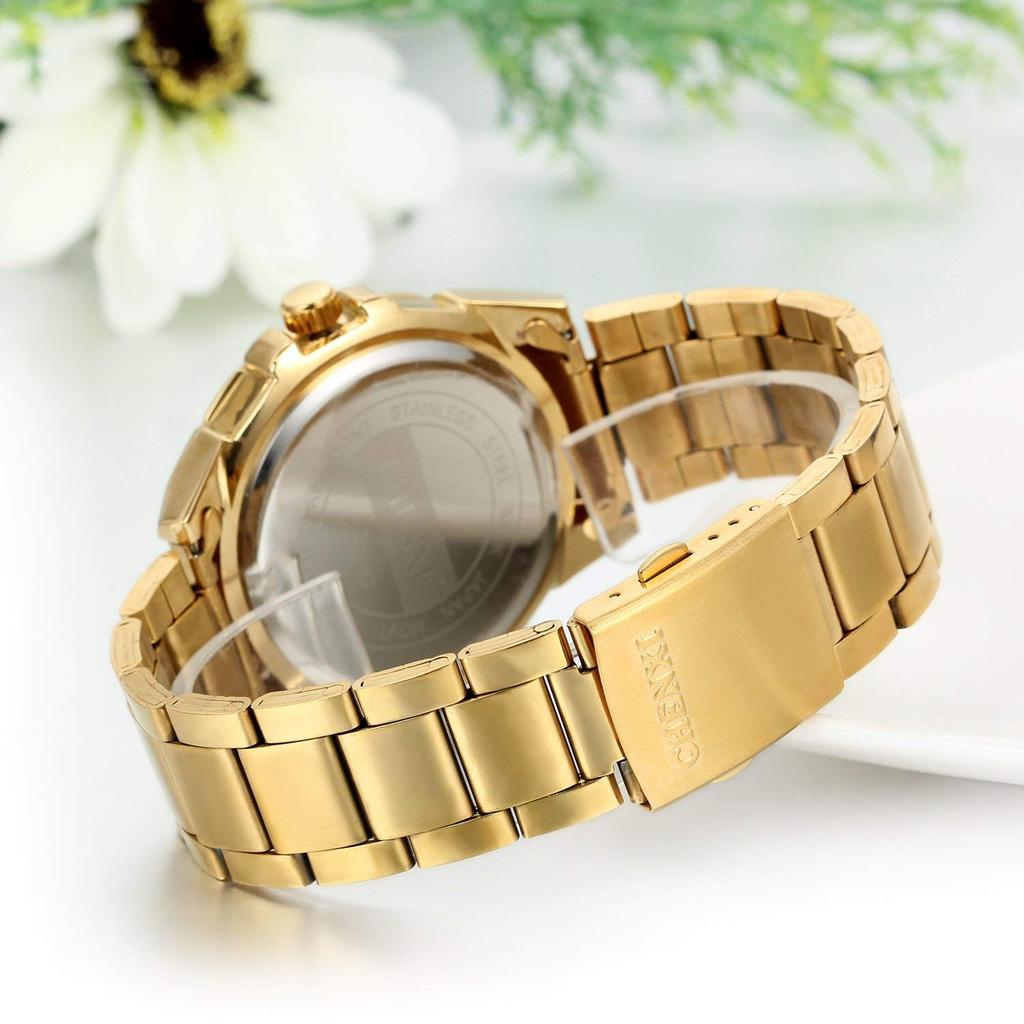 JewelryWe Analog Stainless Made In Japan Quartz Round Business Gold Men's Watch, Waterproof, Steel, Movement, Shape, Formal, Fashion, Men's