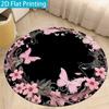 Tappeto Rotondo Stampato Ghirlanda di Fiori Rosa Romantici e Farfalle, Tappeto Antiscivolo Stile Dolce Elegante per Ingresso Comodino Soggiorno Pavimento