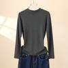 Women's Long Sleeve Slimming Cotton Base Layer Top - Spring/Autumn Fashionable Versatile Round Neck T-shirt, 2025 New Arrival