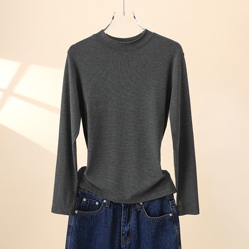 Women's Long Sleeve Slimming Cotton Base Layer Top - Spring/Autumn Fashionable Versatile Round Neck T-shirt, 2025 New Arrival