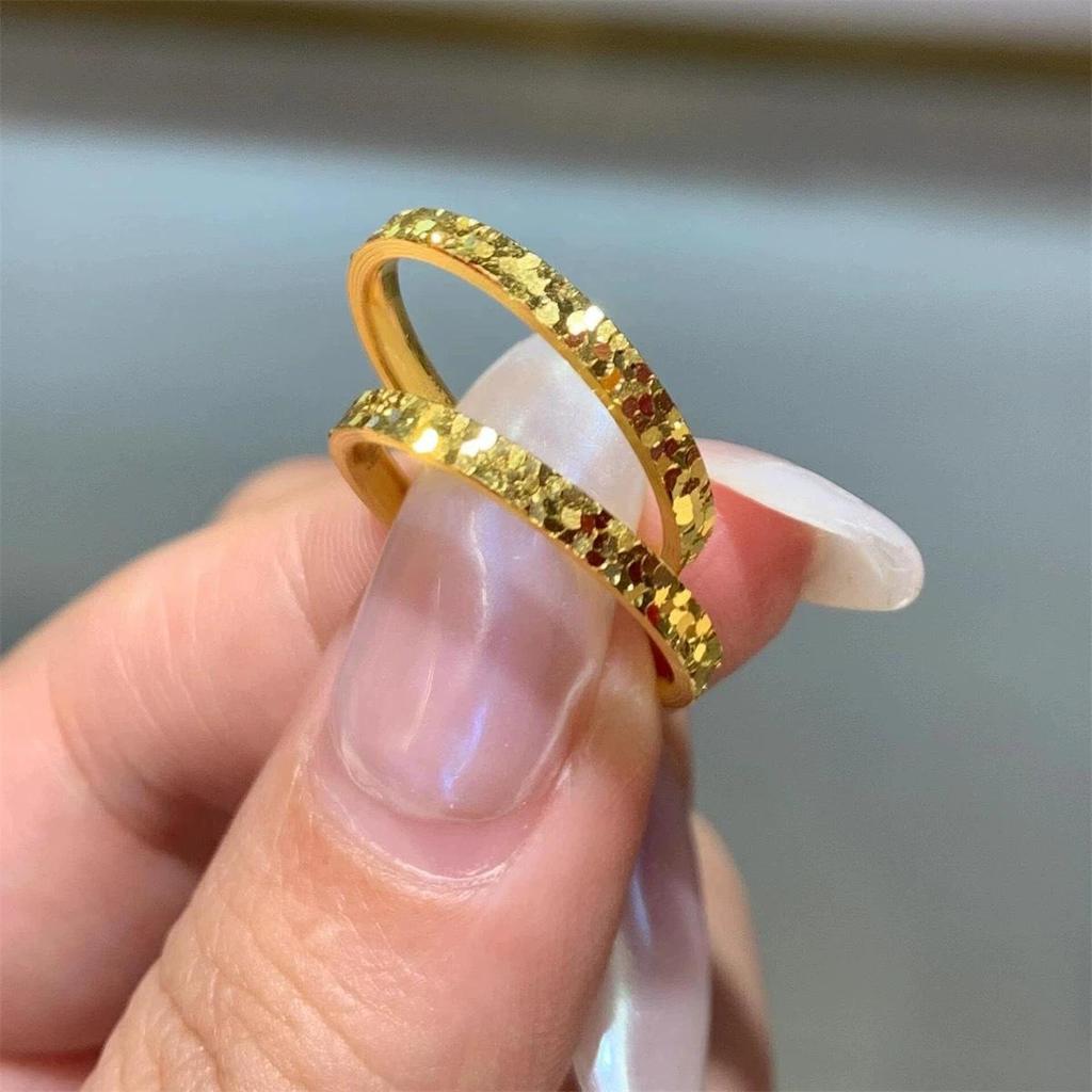 Women's Gold Starry Crushed Ice Ring - Thin Plain Band