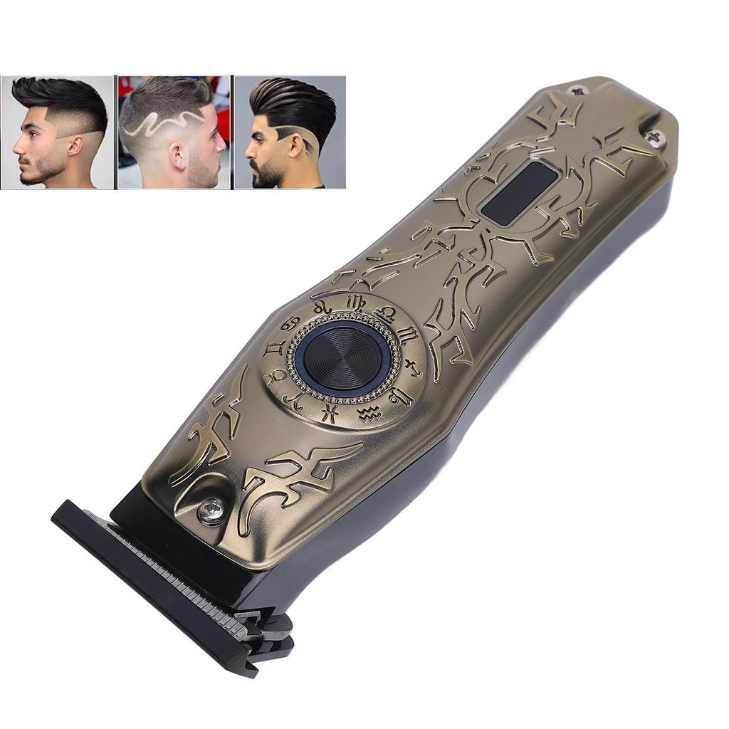 Electric Hair Clipper Vintage Metal Body High Power Low Noise Rechargeable Hair Trimmer with 3 Guide