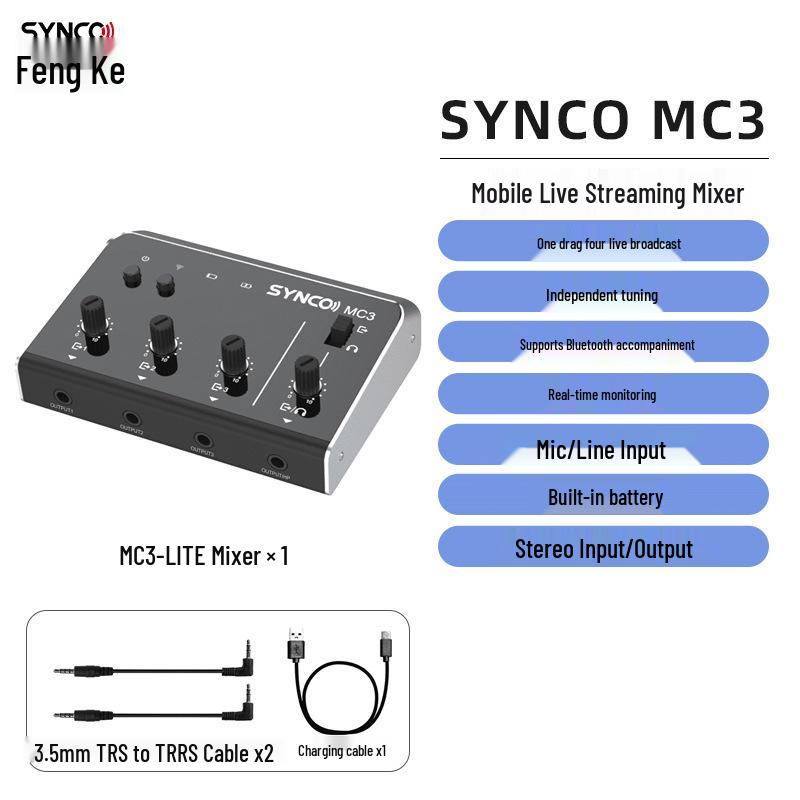 

7SYNCO Fengke Duo Multi-Platform Live Broadcast Sound Card & Recording Mixer 3-in 4-out