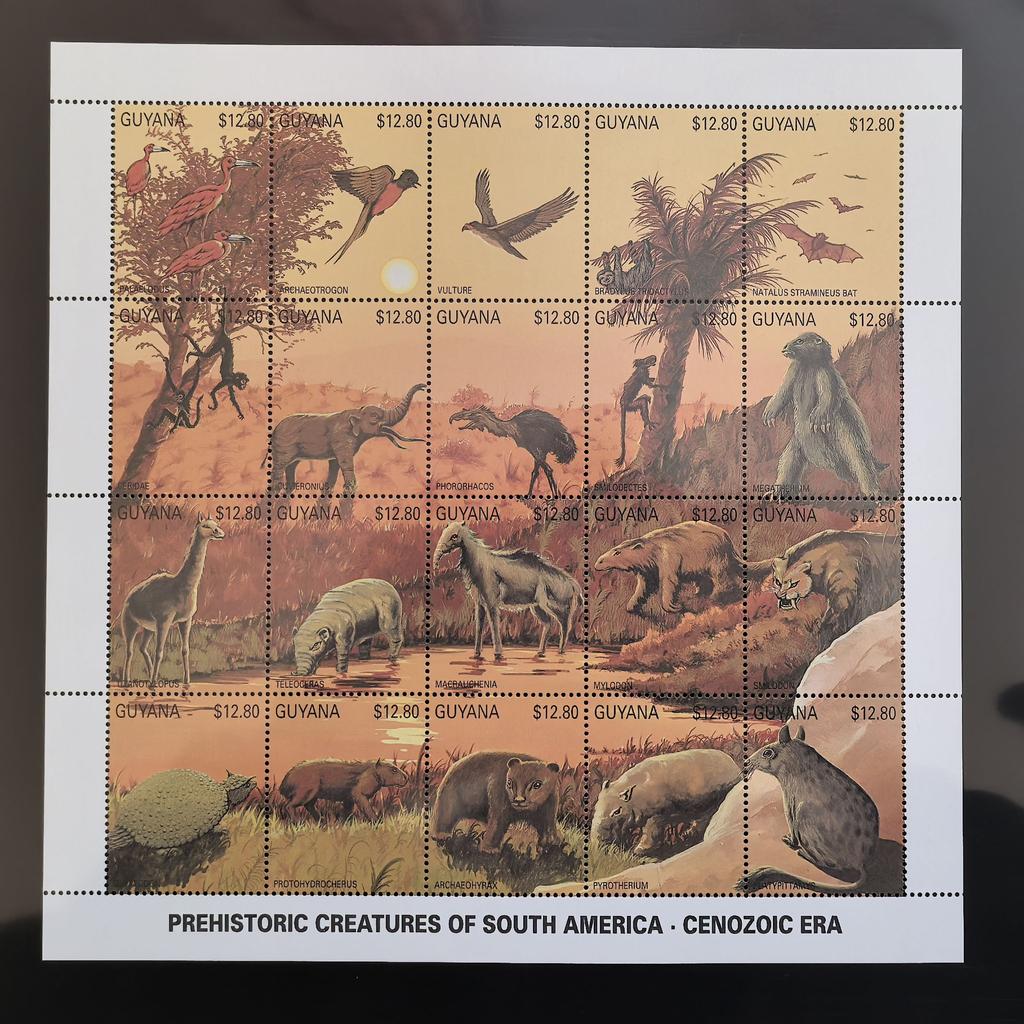 Post Stamp Year 1990 Dinosaur Vulture Elephant Sloth Prehistoric Animal Paleontology 20 Collectible Postage Stamps MNH