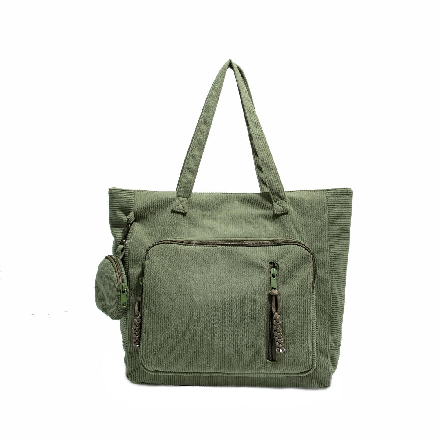 

2025 новая корейская версия большой вместимости ретро вельветовая наплечная сумка универсальная повседневная для работы трендовая сумка-тоут зелёный