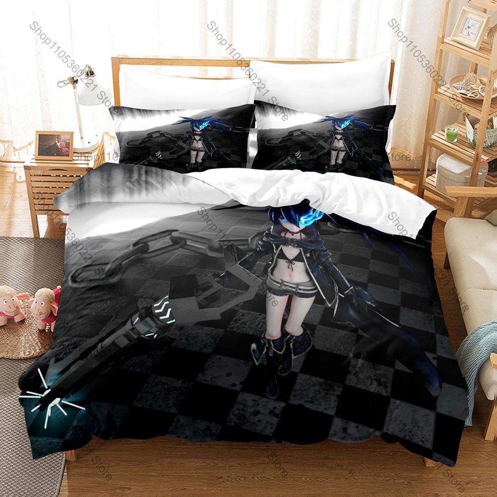Cool Black Rock Shooter BRS Dark Star Cannon Battle Fantasy Anime Bedding Set Includes Duvet Cover 2 Pillowcases Blue Twin Tail