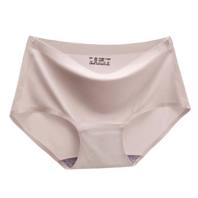 Women's Seamless Ice Silk Mid-Waist Briefs - Comfortable, Solid Color, Plus Size