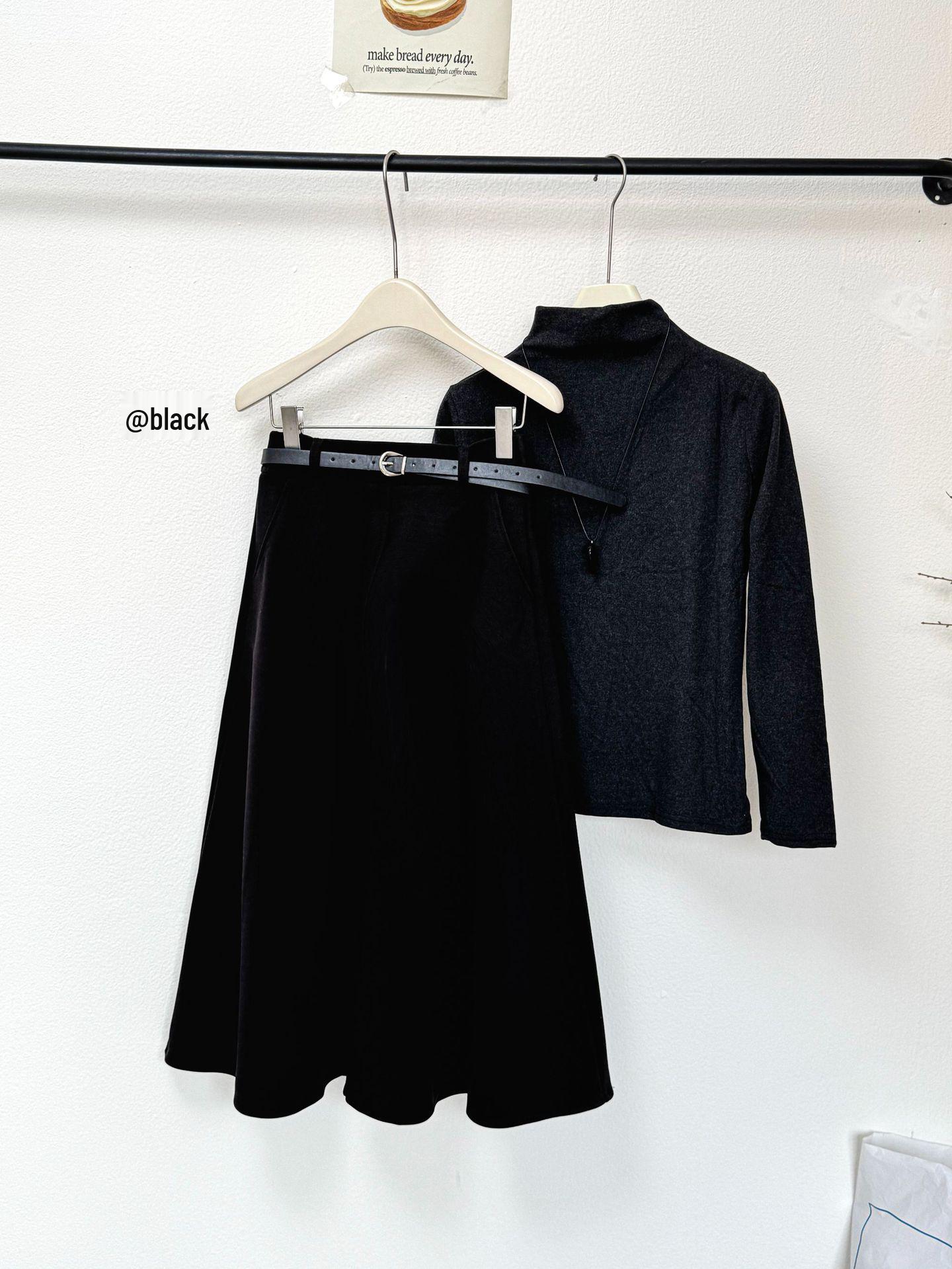 Hepburn Wool A-Line Midi Skirt: Women s 2025 Autumn/Winter High-Waisted Slimming Umbrella Skirt One Size чёрный