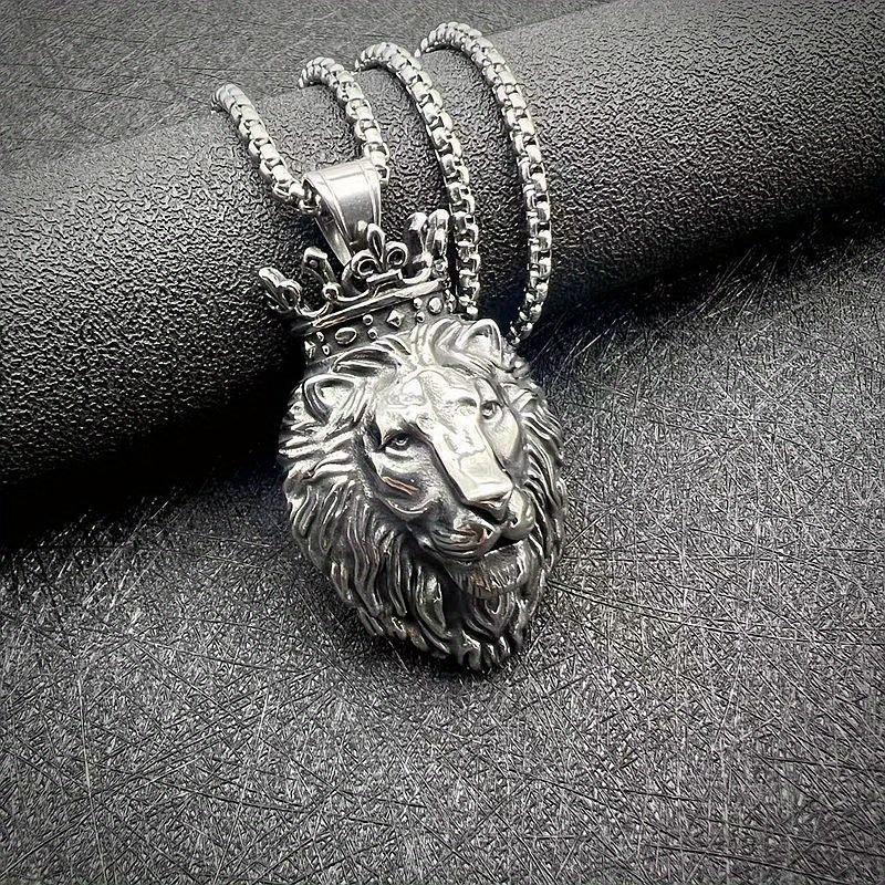 Crown lion pendant necklace, European and American hip-hop animal lion crown necklace, men s pendant