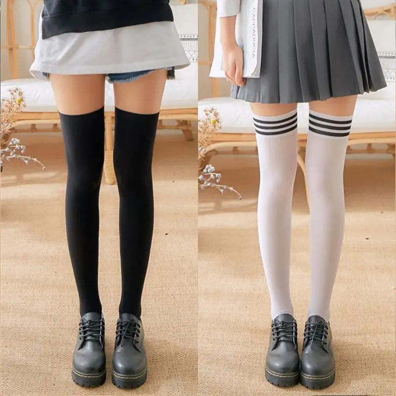New Sexy Overknee Thigh High Stockings Black White Striped Socks Velvet Calze Thigh High Stocking Stretch High Socks Knee Socks